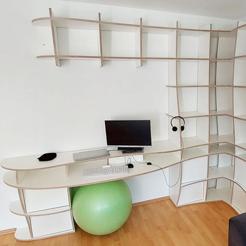 Schreibtisch-Regal-Kombi in Ecke